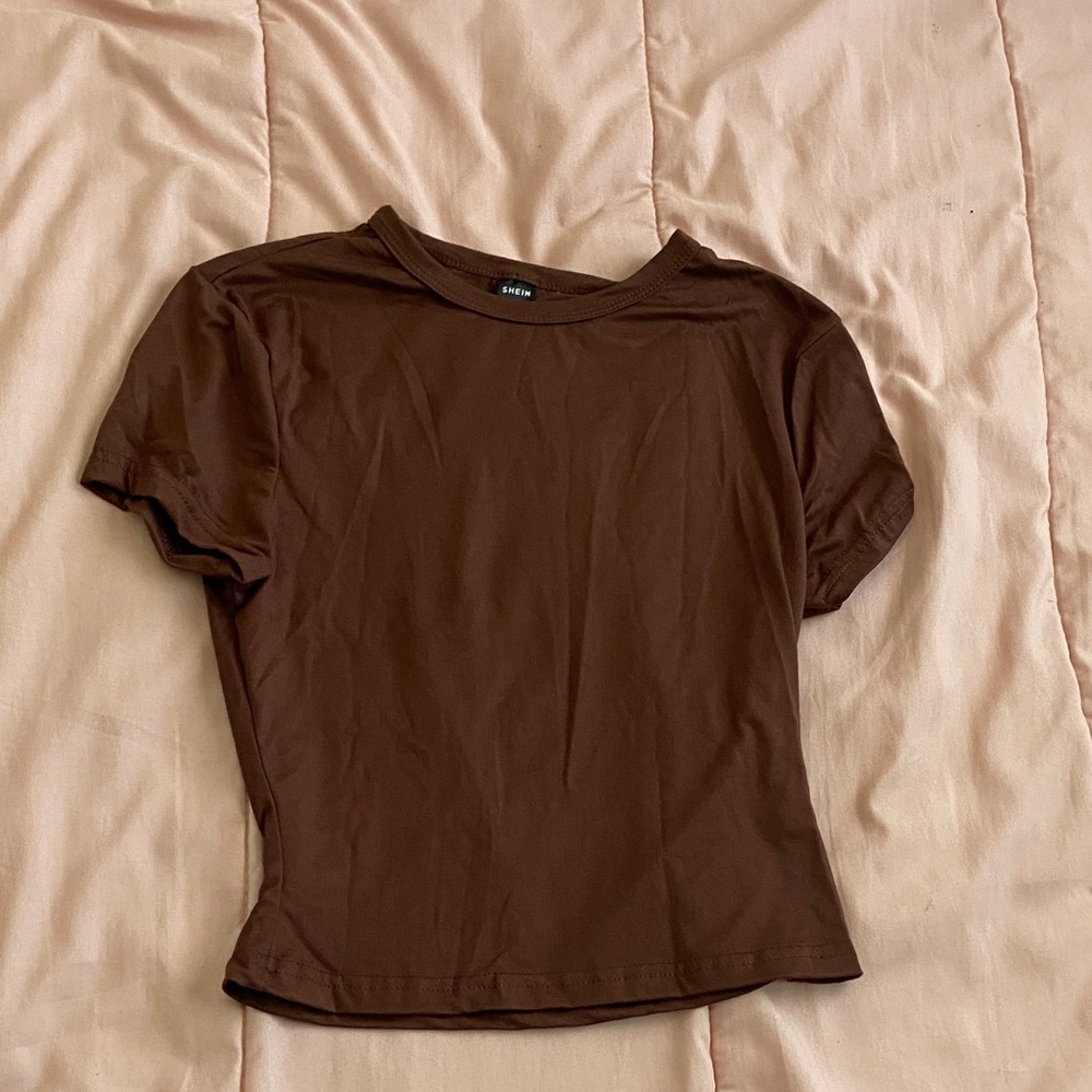 SHEIN Chocolate Brown Short Sleeve Tee